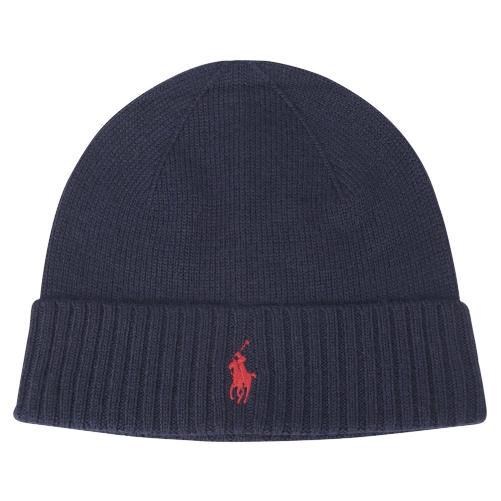 Polo Ralph Lauren - Cappello blu in lana merinos con logo ricamato sul fronte