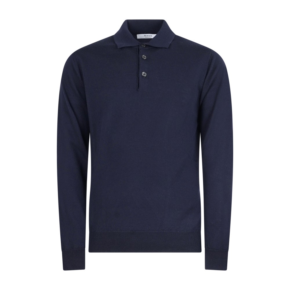 MASQ - Polo blu manica lunga in lana merinos extrafine per uomo | m5625-5003