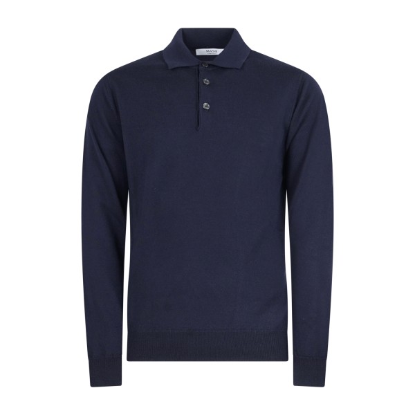 MASQ - Polo blu manica lunga in lana merinos extrafine per uomo | m5625-5003