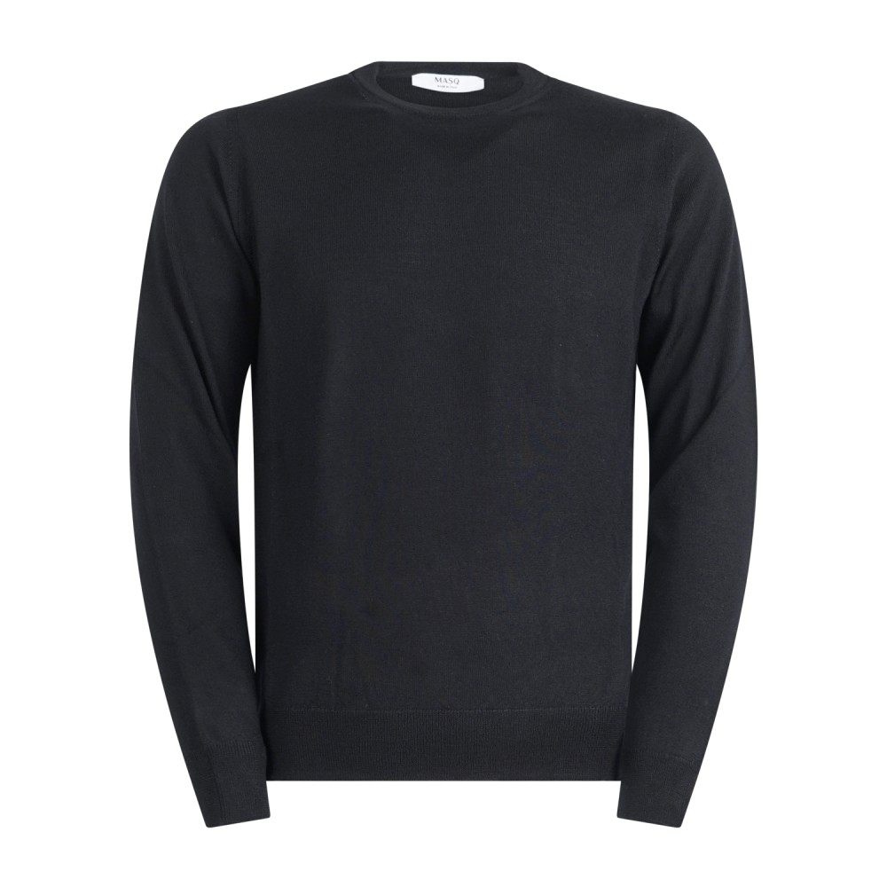 MASQ - Maglione girocollo nero lana merinos extrafine per uomo | m5625-5000