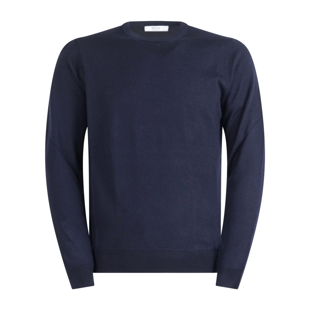 MASQ - Maglione girocollo blu lana merinos extrafine per uomo | m5625-5000