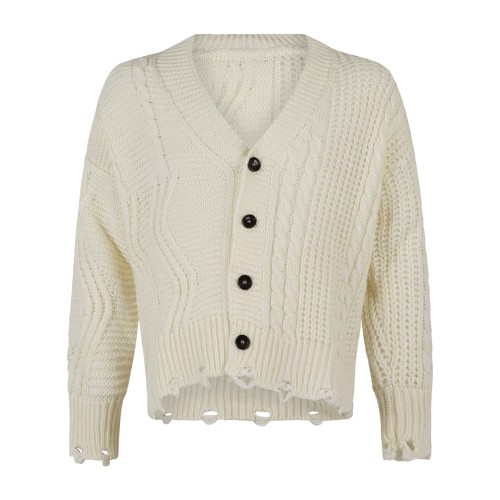Daniele Alessandrini - Cardigan bianco con lavorazione a trecce e rotture per