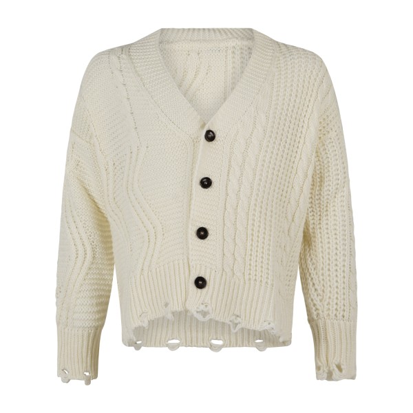 Daniele Alessandrini - Cardigan bianco con lavorazione a trecce e rotture per