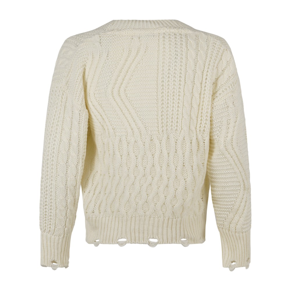 Daniele Alessandrini - Cardigan bianco con lavorazione a trecce e rotture per