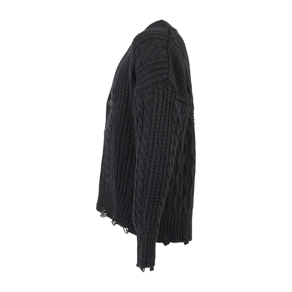 Daniele Alessandrini - Cardigan nero con lavorazione a trecce e rotture per