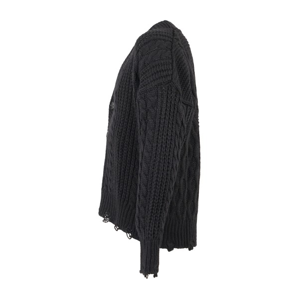 Daniele Alessandrini - Cardigan nero con lavorazione a trecce e rotture per