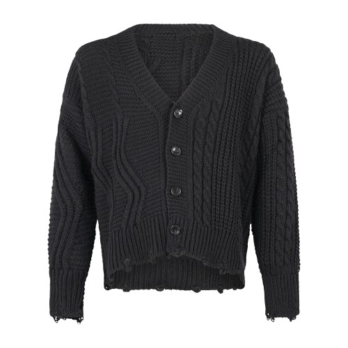 Daniele Alessandrini - Cardigan nero con lavorazione a trecce e rotture per