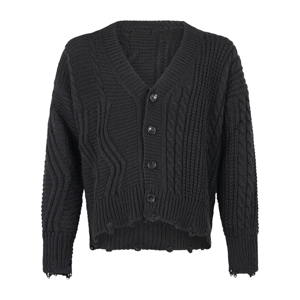 Daniele Alessandrini - Cardigan nero con lavorazione a trecce e rotture per