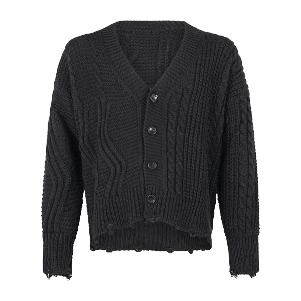 Daniele Alessandrini - Cardigan nero con lavorazione a trecce e rotture per