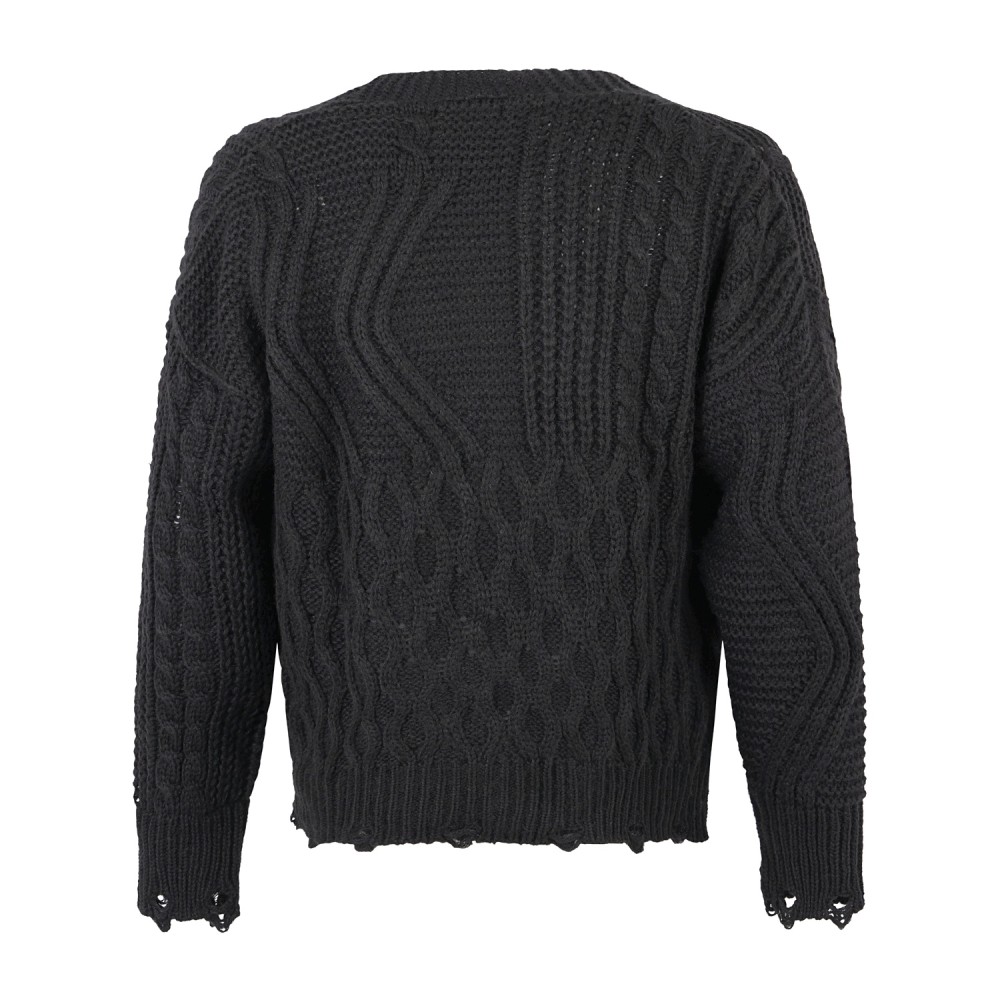Daniele Alessandrini - Cardigan nero con lavorazione a trecce e rotture per