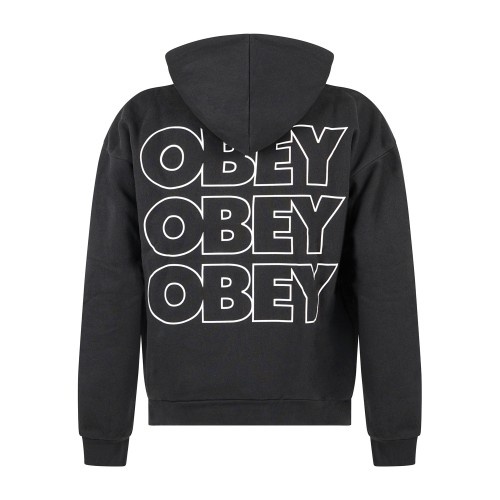 Obey - Felpa con cappuccio Treble Extra Heavy nera con stampa logo per uomo | 2