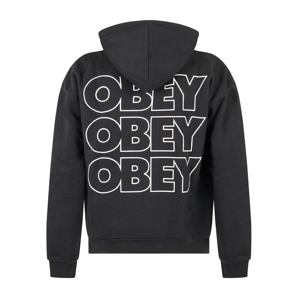 Obey - Felpa con cappuccio Treble Extra Heavy nera con stampa logo per uomo |