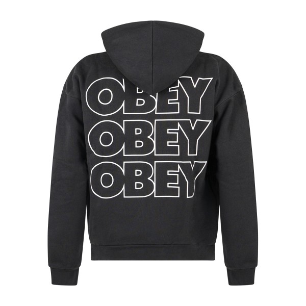 Obey - Felpa con cappuccio Treble Extra Heavy nera con stampa logo per uomo |