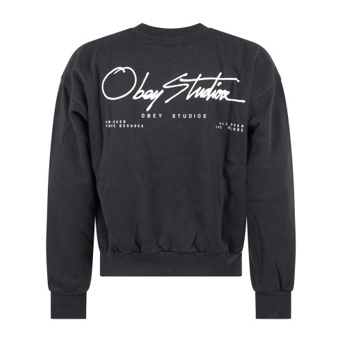 Obey - Felpa girocollo Autograph nera con stampa logo per uomo | 111600104 black 2