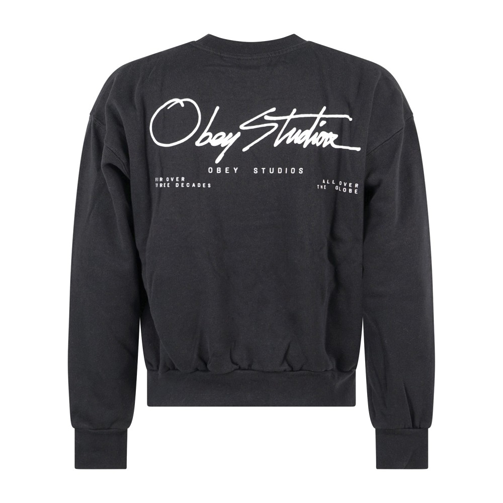 Obey - Felpa girocollo Autograph nera con stampa logo per uomo | 111600104 black