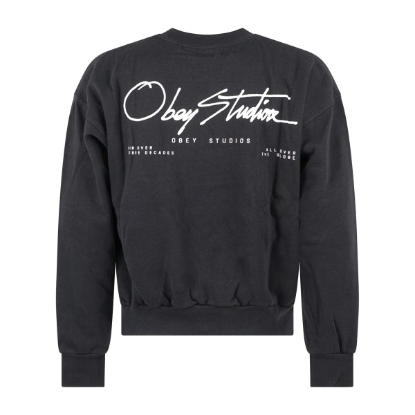 Obey - Felpa girocollo Autograph nera con stampa logo per uomo | 111600104 black