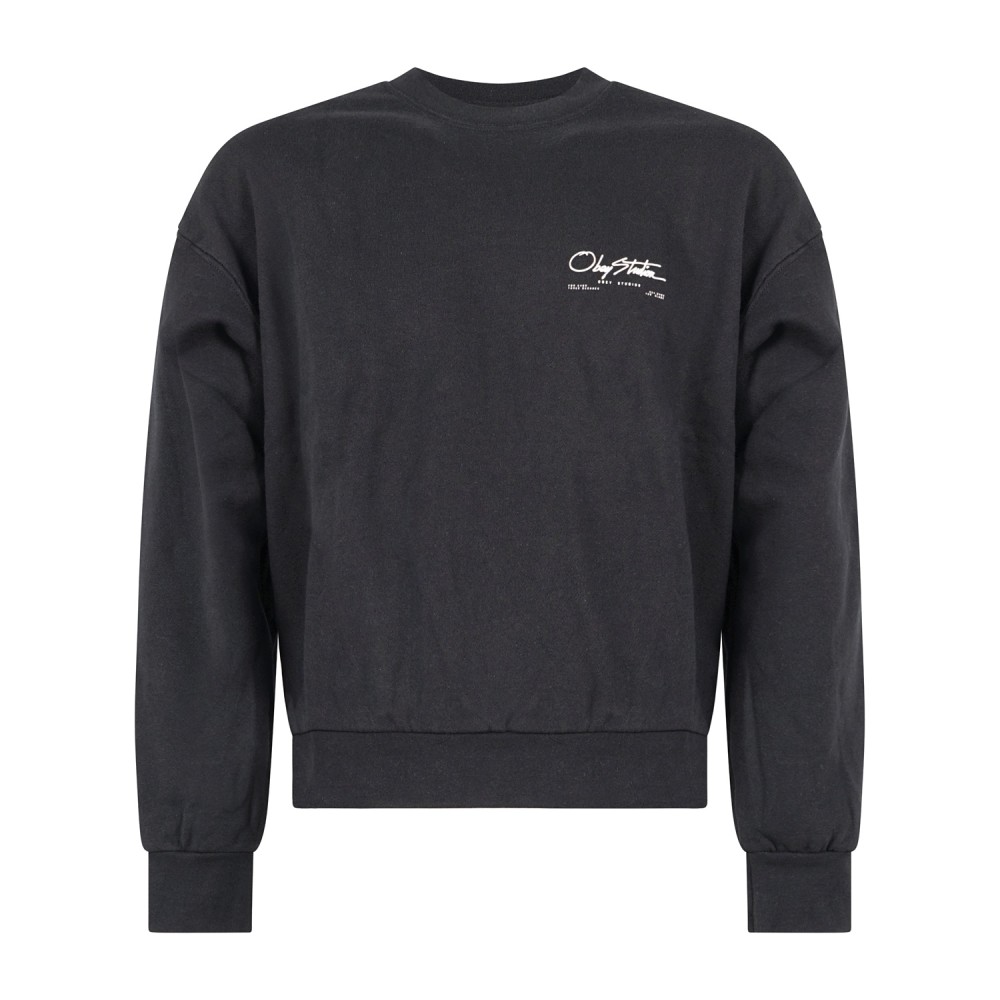 Obey - Felpa girocollo Autograph nera con stampa logo per uomo | 111600104 black