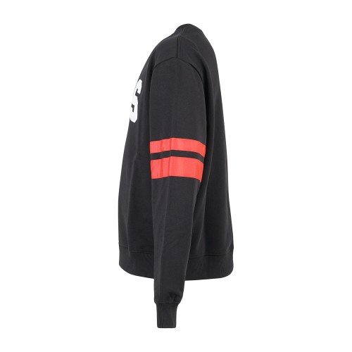 GCDS - Felpa girocollo nera in cotone con logo ricamato relaxed fit per uomo | 2