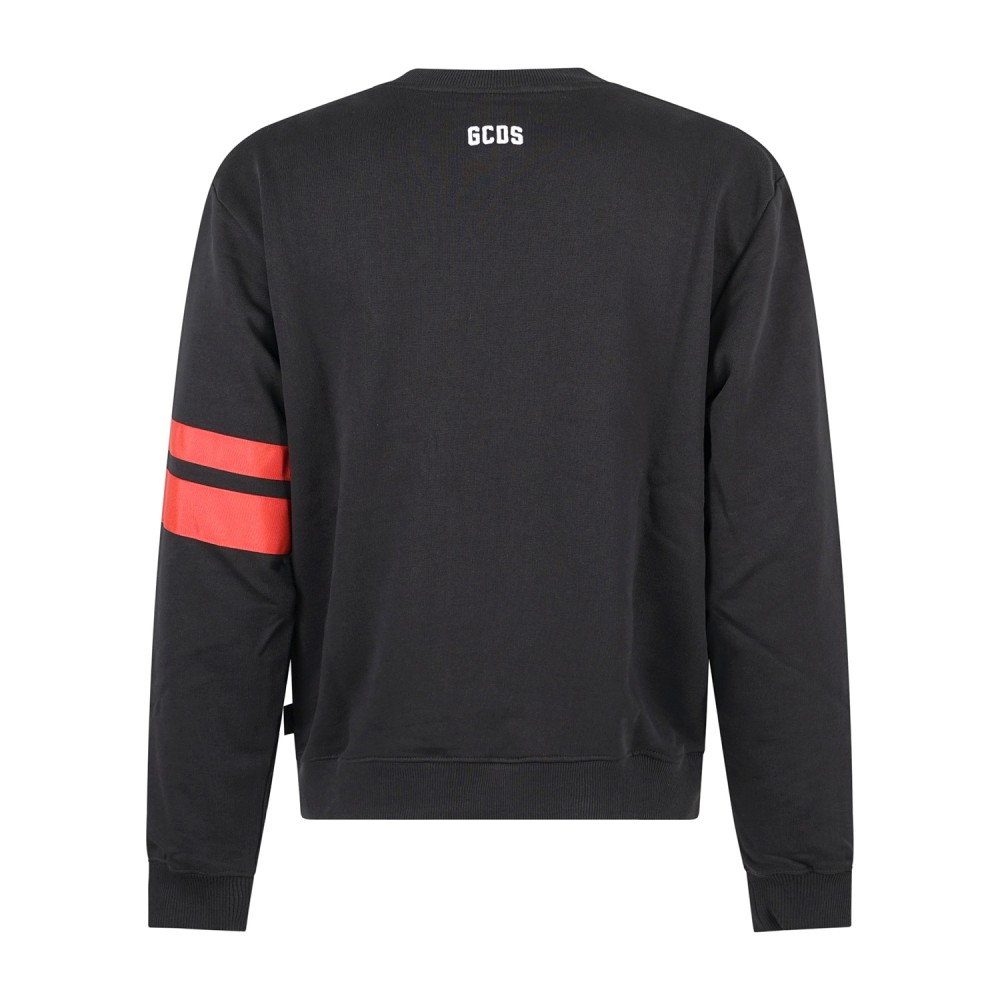GCDS - Felpa girocollo nera in cotone con logo ricamato relaxed fit per uomo |