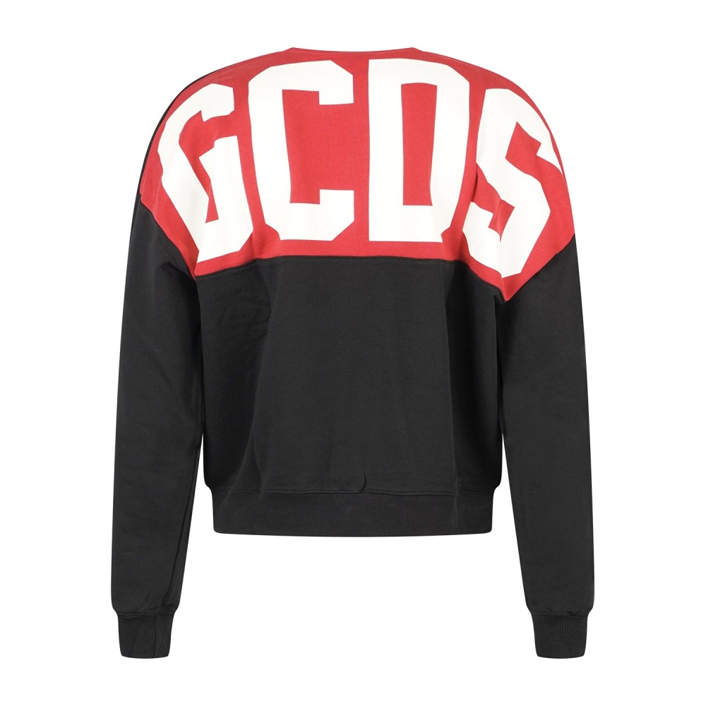 GCDS - Felpa girocollo nera in cotone con stampa logo regular fit per uomo |
