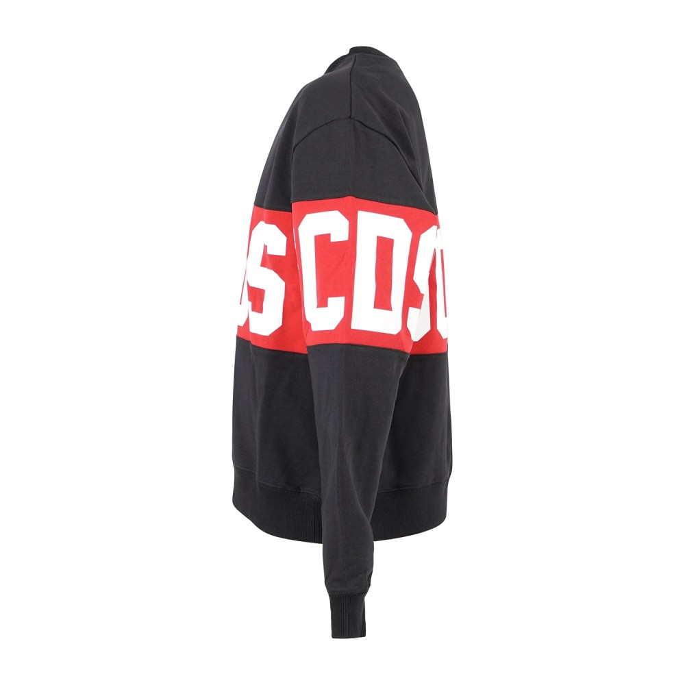 GCDS - Felpa girocollo nera in cotone con stampa logo relaxed fit per uomo |