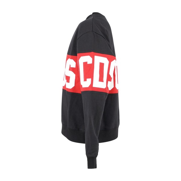 GCDS - Felpa girocollo nera in cotone con stampa logo relaxed fit per uomo |