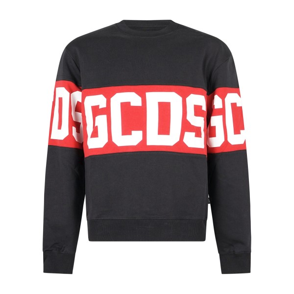 GCDS - Felpa girocollo nera in cotone con stampa logo relaxed fit per uomo |