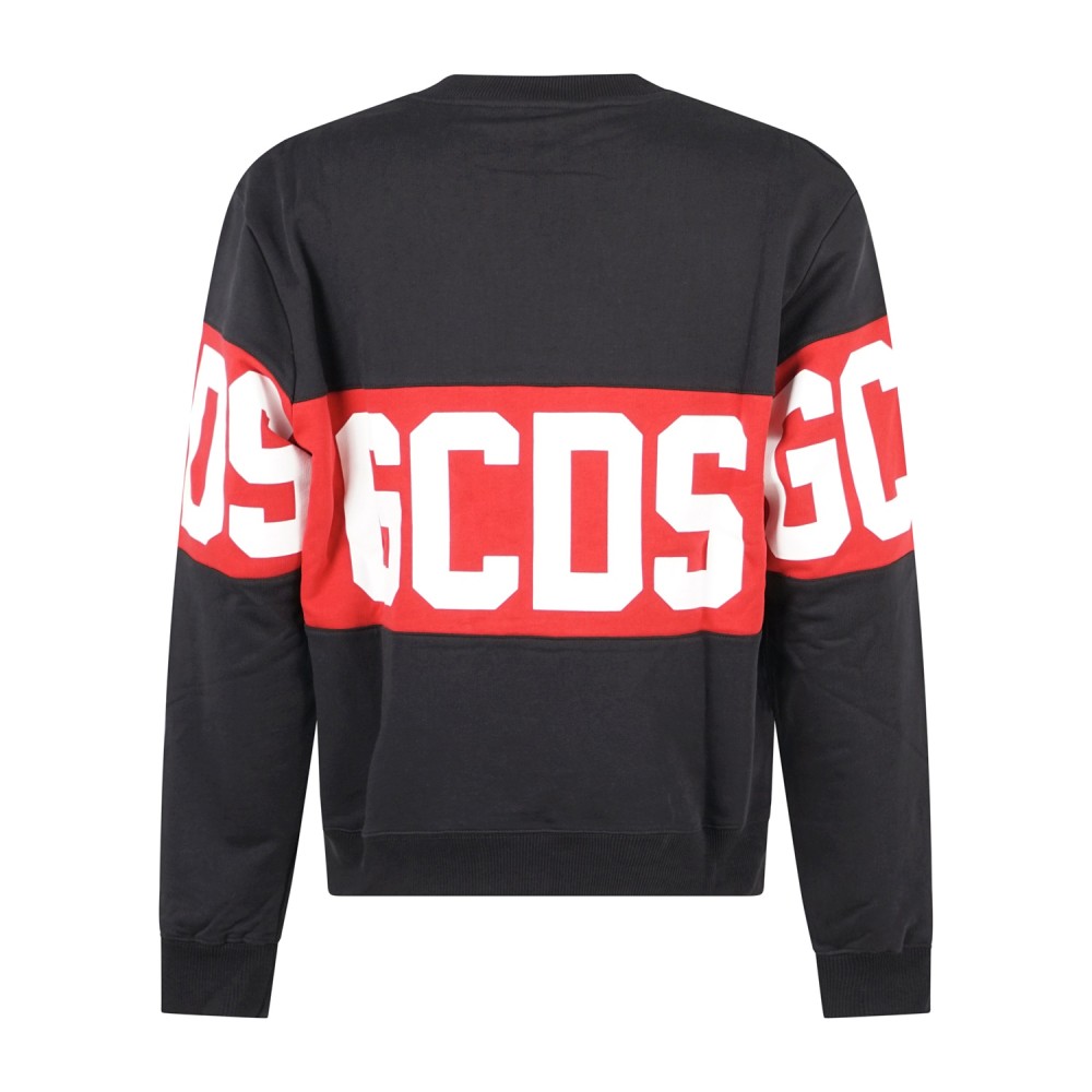 GCDS - Felpa girocollo nera in cotone con stampa logo relaxed fit per uomo |