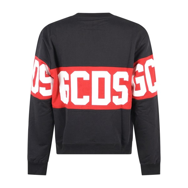 GCDS - Felpa girocollo nera in cotone con stampa logo relaxed fit per uomo |