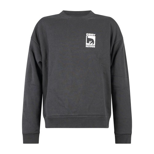 Obey - Felpa girocollo Records nero vintage con stampa logo per uomo |