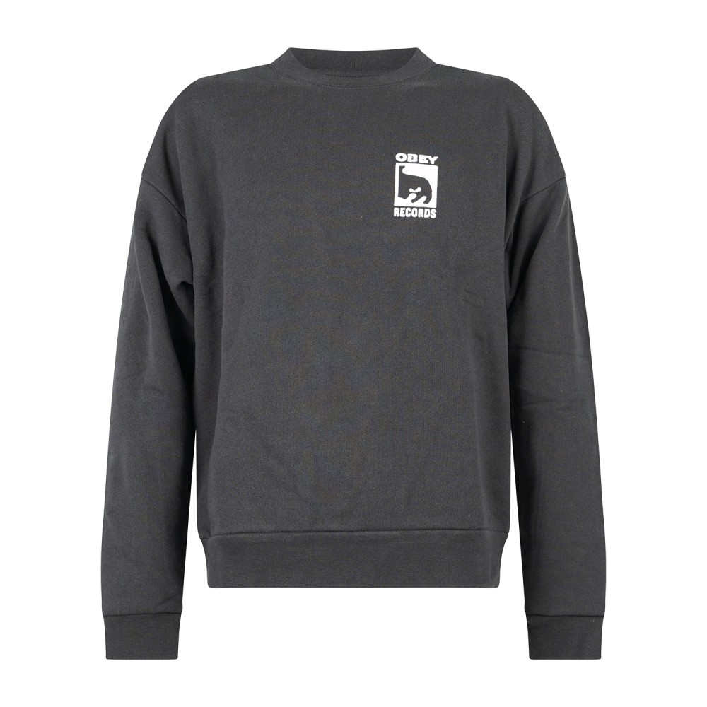 Obey - Felpa girocollo Records nero vintage con stampa logo per uomo |