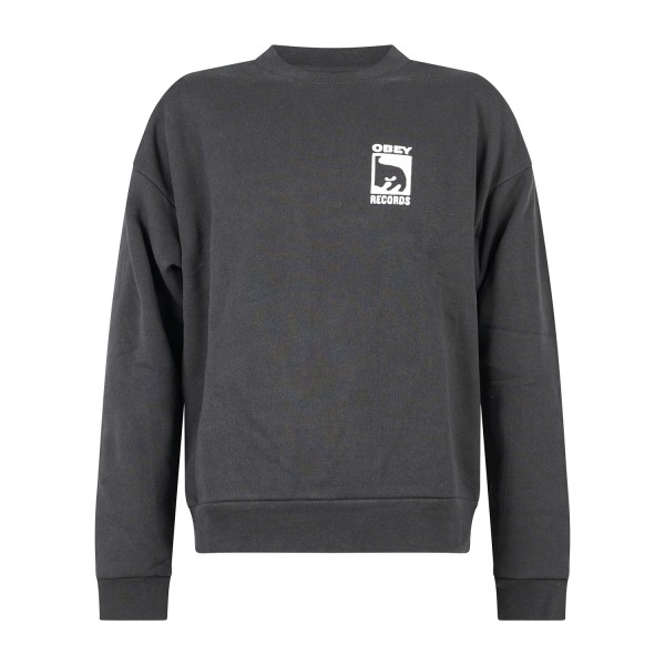 Obey - Felpa girocollo Records nero vintage con stampa logo per uomo |