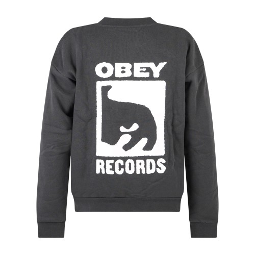 Obey - Felpa girocollo Records nero vintage con stampa logo per uomo | 2