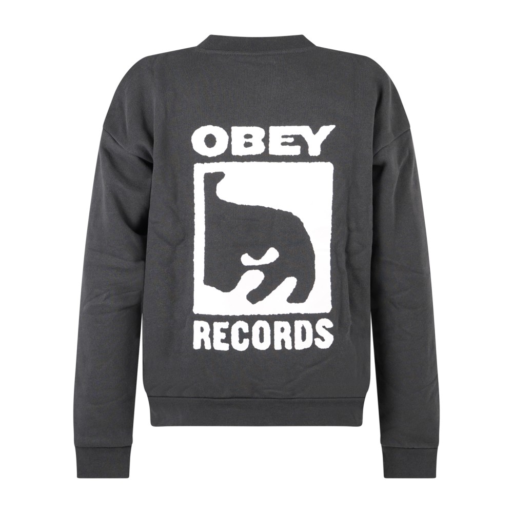Obey - Felpa girocollo Records nero vintage con stampa logo per uomo |