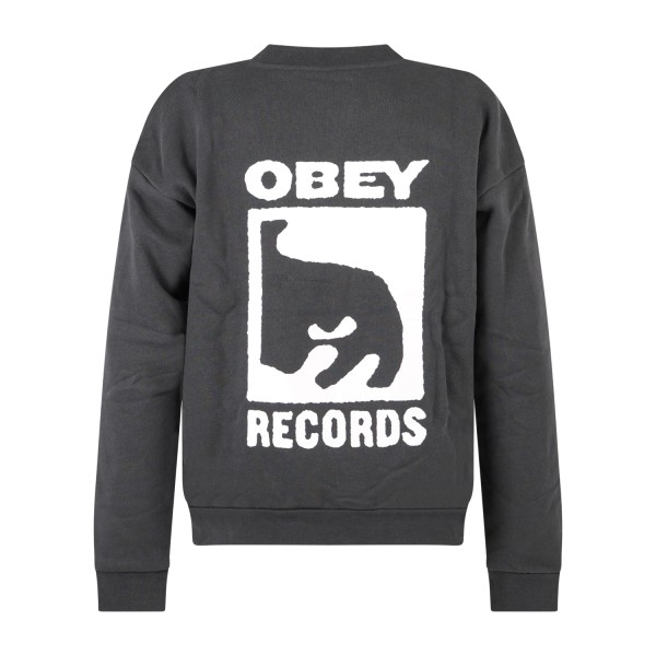 Obey - Felpa girocollo Records nero vintage con stampa logo per uomo |