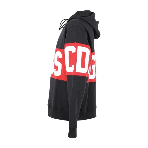 GCDS - Felpa nera con cappuccio in cotone con stampa logo relaxed fit per uomo 2