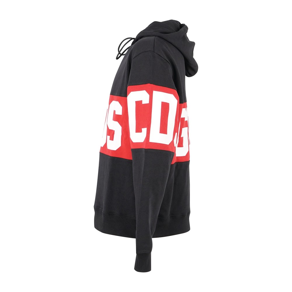 GCDS - Felpa nera con cappuccio in cotone con stampa logo relaxed fit per uomo