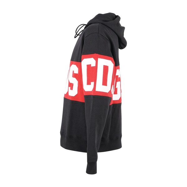 GCDS - Felpa nera con cappuccio in cotone con stampa logo relaxed fit per uomo