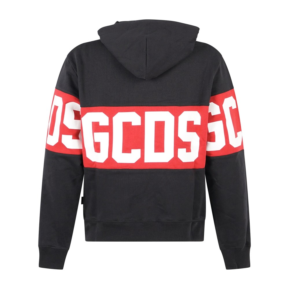 GCDS - Felpa nera con cappuccio in cotone con stampa logo relaxed fit per uomo