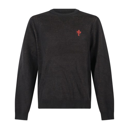 Propaganda - Maglione girocollo nera in cotone lavorazione jacquard per uomo |
