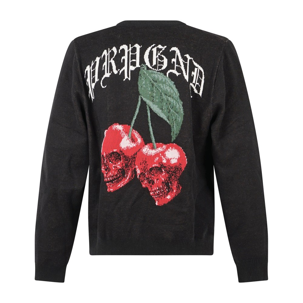 Propaganda - Maglione girocollo nera in cotone lavorazione jacquard per uomo |