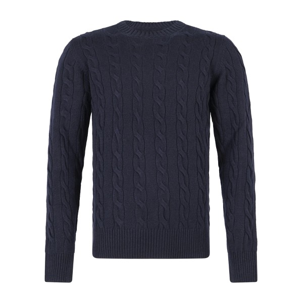 Gran Sasso - Maglione girocollo blu in lana e cashmere con lavorazione trecce