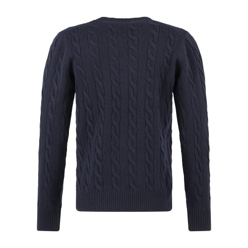 Gran Sasso - Maglione girocollo blu in lana e cashmere con lavorazione trecce 2