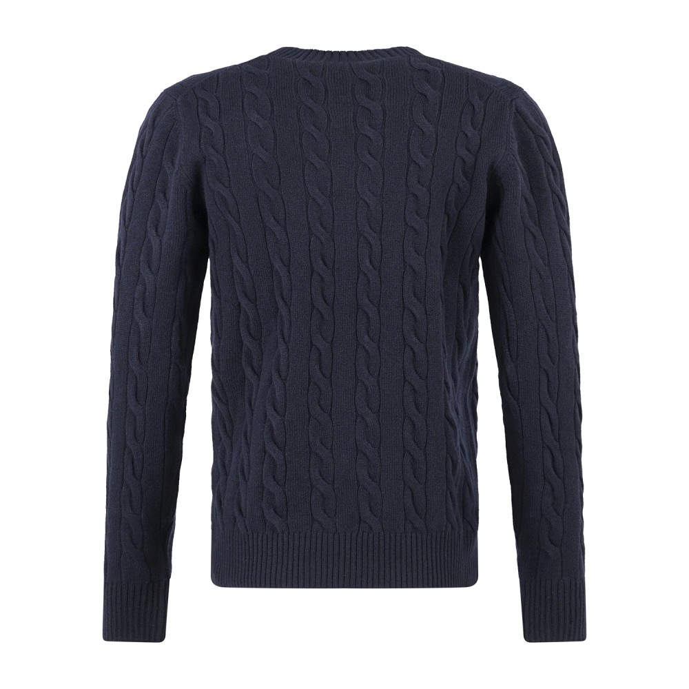 Gran Sasso - Maglione girocollo blu in lana e cashmere con lavorazione trecce