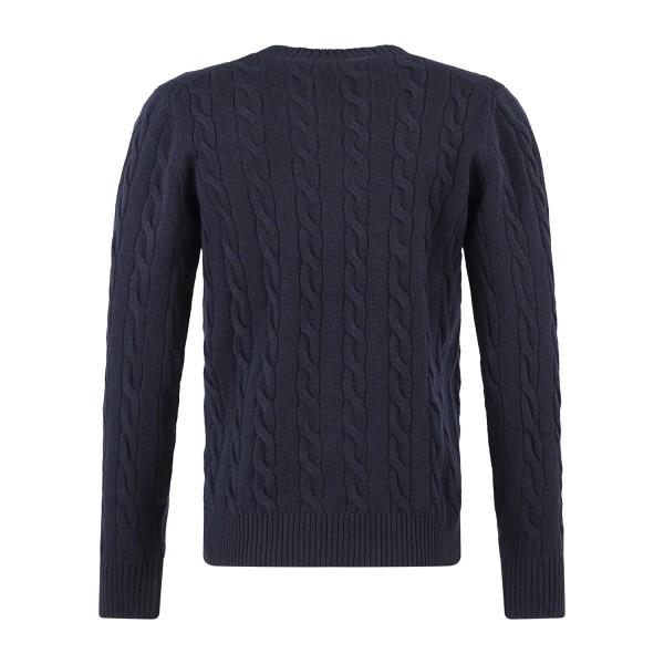 Gran Sasso - Maglione girocollo blu in lana e cashmere con lavorazione trecce