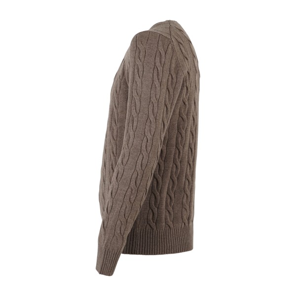 Gran Sasso - Maglione girocollo marrone in lana e cashmere con lavorazione