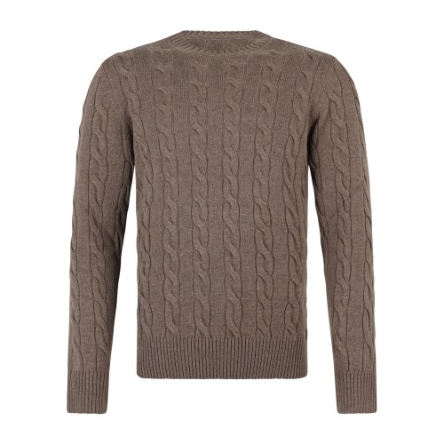 Gran Sasso - Maglione girocollo marrone in lana e cashmere con lavorazione