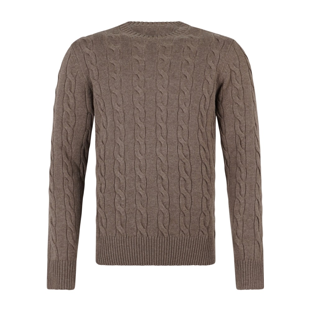 Gran Sasso - Maglione girocollo marrone in lana e cashmere con lavorazione