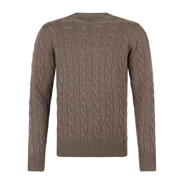 Gran Sasso - Maglione girocollo marrone in lana e cashmere con lavorazione