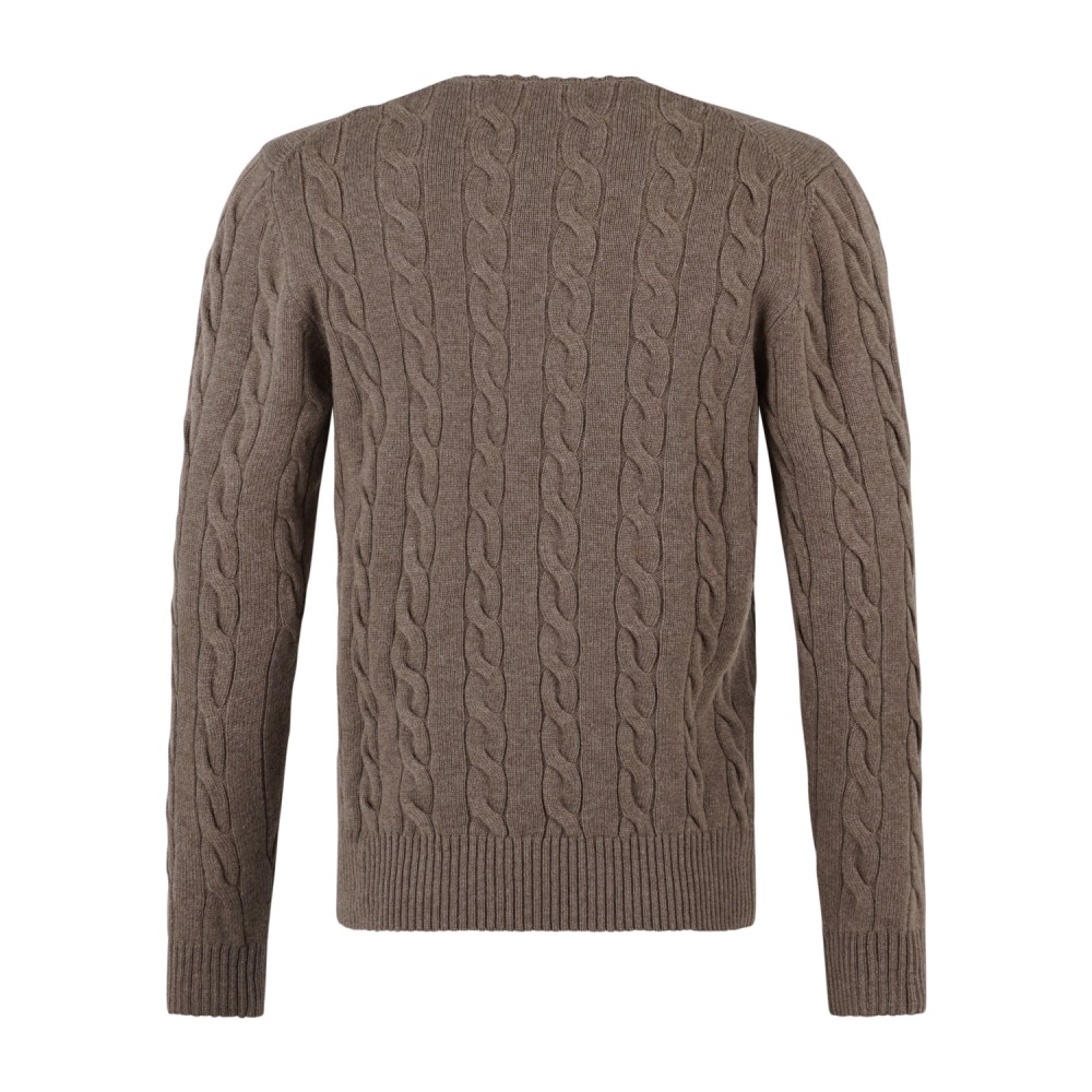 Gran Sasso - Maglione girocollo marrone in lana e cashmere con lavorazione